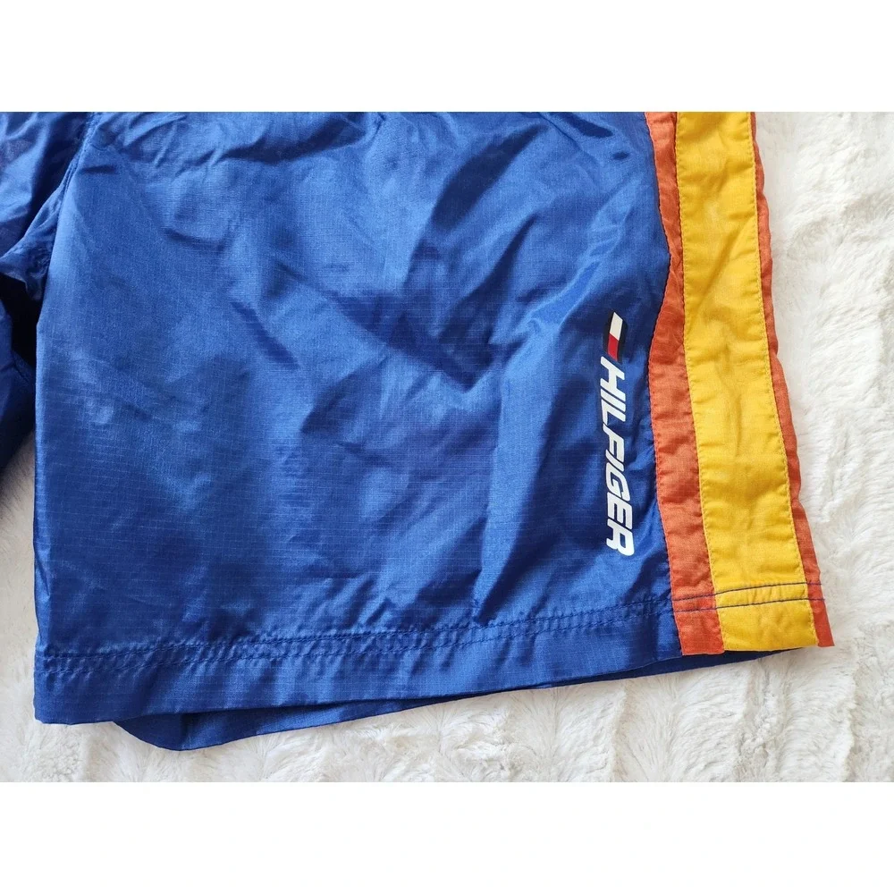 Tommy Hilfiger Swim Trunks Lined Vintage Blue Orange Yellow Mens Large Drawstrin